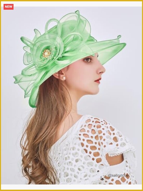 Organza Fascinator Hat with Wide Brim for Tea Party Derby Wedding Church main image 4
